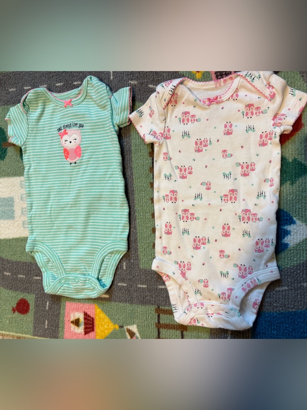 Set of 2 Carter's Simple Joys One-Piece Bodysuits with Pink and Blue Owl 0-3M
